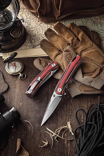 Miniatura 6 de Navaja de bolsillo para hombres, EDC cuchillos plegables con clip, hoja de acero de 3.26 pulgadas de 60.6 in y mango G10 y perno de pulgar, regalo