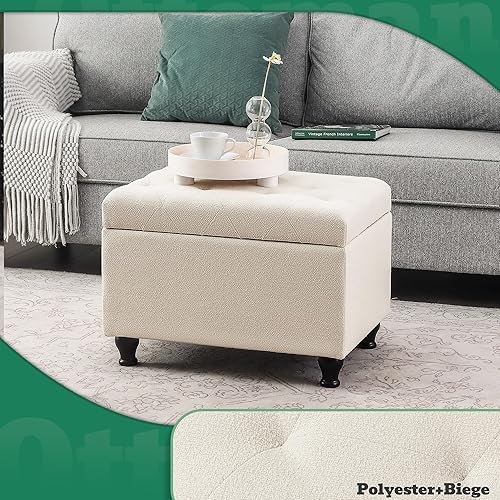 Miniatura 6 de Otomana de almacenamiento de poliuretano de 17.5 pulgadas, reposapiés cuadrado con asiento acolchado de espuma, color marrón