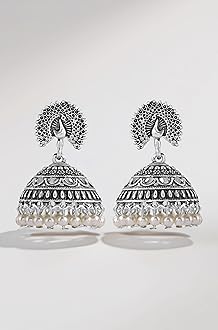 Estele Women & Girls Silver Oxidised Stylish Traditional Peacock Earrings