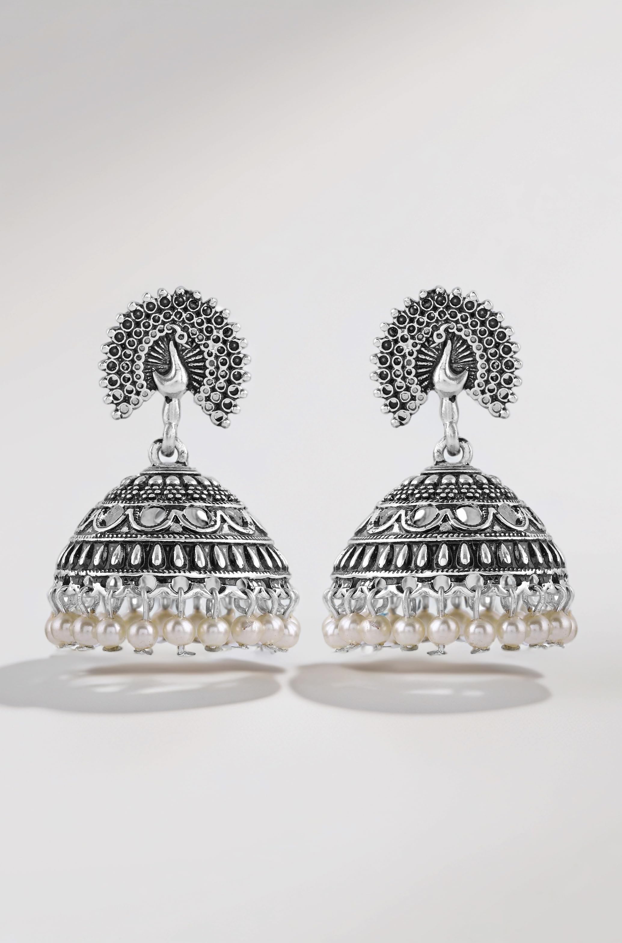 Estele Women & Girls Silver Oxidised Stylish Traditional Peacock Earrings