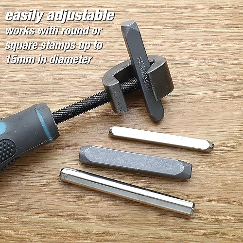 Miniatura 3 de The Beadsmith Soporte para sellos de metal, 6 pulgadas, herramienta de estampado de metal, con mango de agarre cómodo texturizado gris y aguamarina,