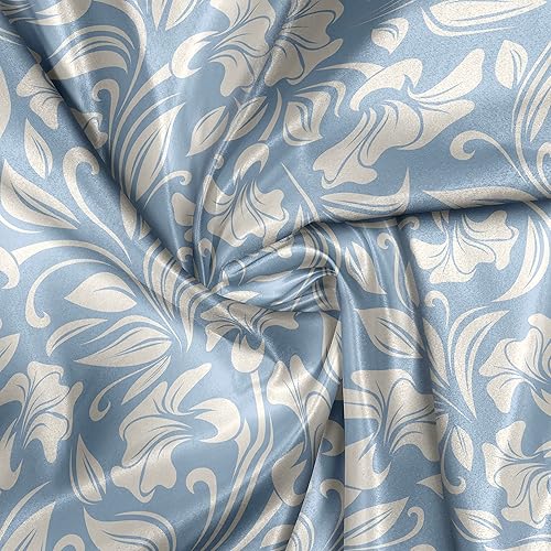 Miniatura 4 de Ambesonne Ivory and Blue Fabric by The Yard, Illustration of Spring Flowers Foliage Flourishing Nature Design, Decorative Satin Fabric for Home