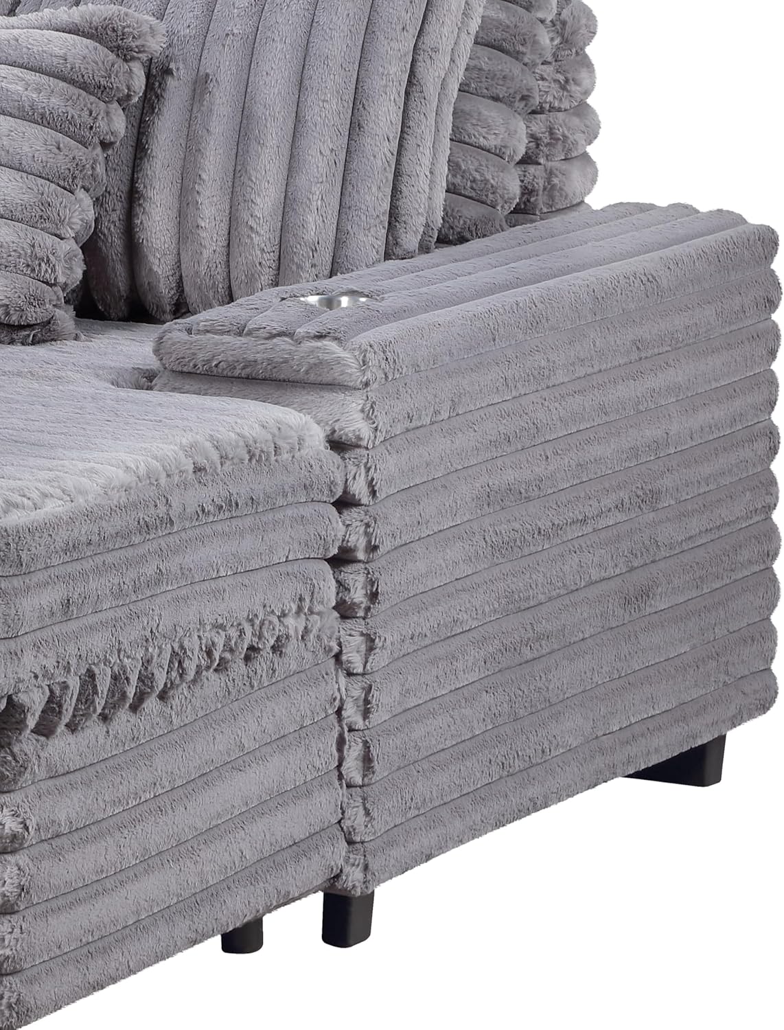 Lilola Home Symphony 67" W Light Gray Corduroy Oversized Sofa Chaise Lounge – Deep Seating Chaise with Modern Low-Profile Design