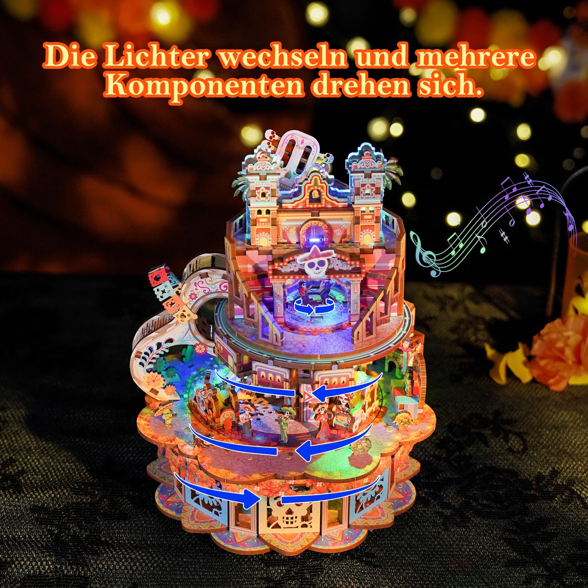 Tonecheer Spieluhr Holz 3D Puzzle, DIY Modellbausatz für Erwachsene, Drehbare Musikbox, Holzpuzzle Geschenke zur Hausdekoration Geschenk für Geburtstag Weihnachten（ Träume Wandern）