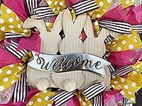 Vista 7 de Bunny Butt Welcome Easter Spring Deco Mesh Front Door Wreath, Home Decor Decoration, Unique Housewarming Wedding Gift, Welcome Hanger