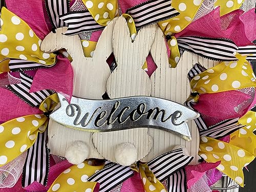 Miniatura 7 de Bunny Butt Welcome Easter Spring Deco Mesh Front Door Wreath, Home Decor Decoration, Unique Housewarming Wedding Gift, Welcome Hanger