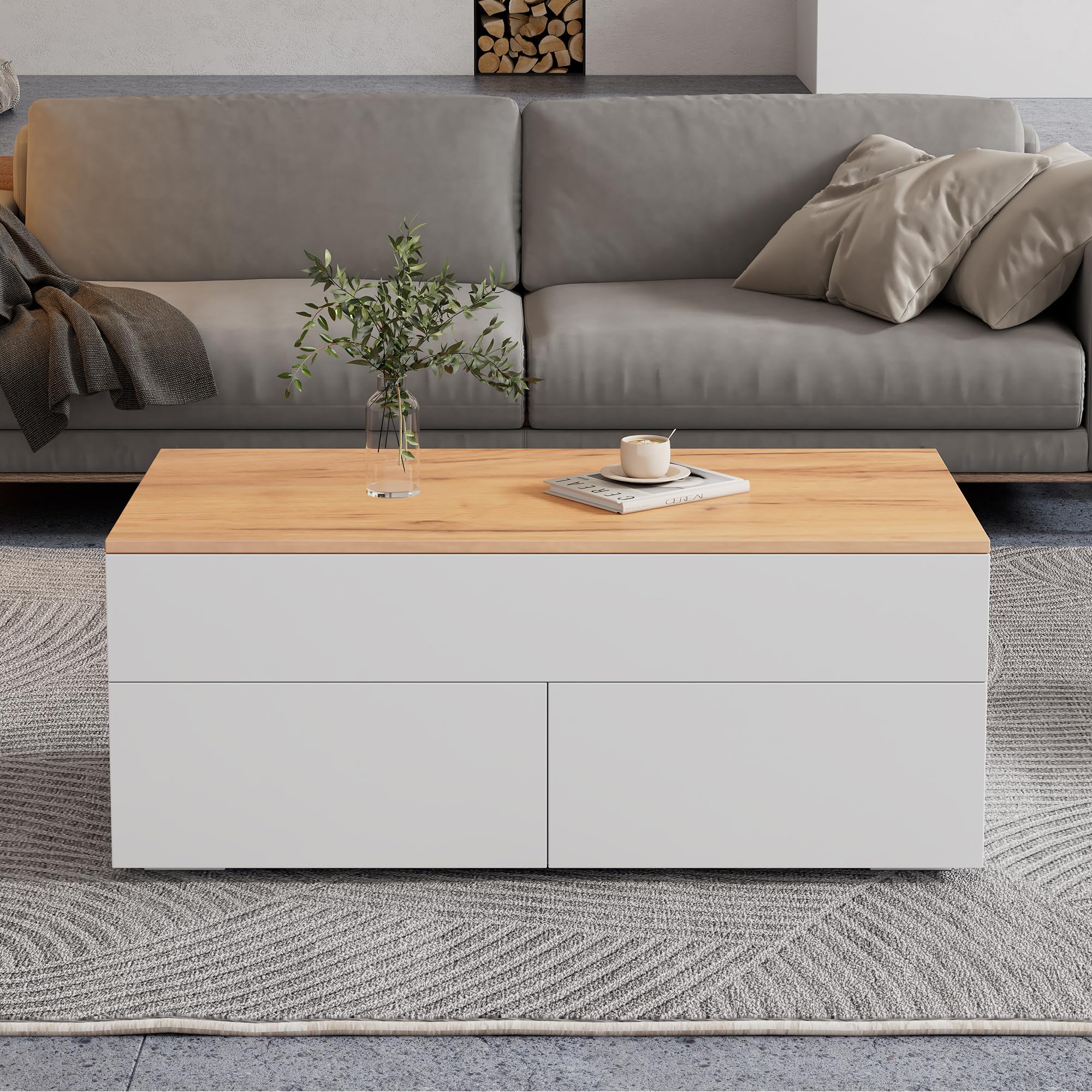 100 x 50 x 40 cm, stolik kawowy z regulacją wysokości, z ukrytym schowkiem, stolik do salonu z 2 szufladami, stolik kawowy z półotwartą przestrzenią do przechowywania, stolik pomocniczy w