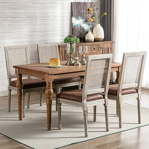 Miniatura 165 de chairus Juego de 2 sillas de comedor de ratán de granja, sillas de campo francesas de cuero con respaldo redondo, sillas laterales ovaladas para