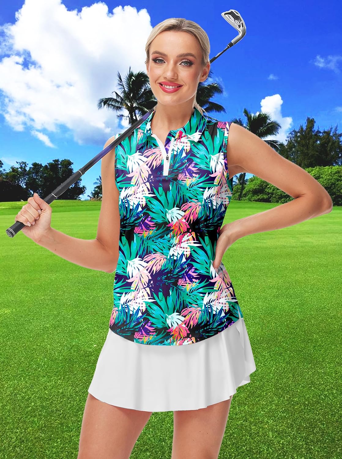 AOBUTE Women's Sleeveless Golf Shirts Moisture Wicking 1/4 Zip Polo Tennis Shirt