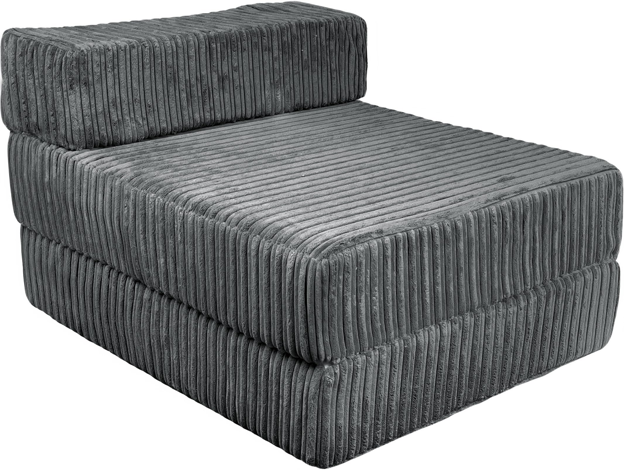 KISAA Living Jumbo Corduroy Sofa Bed | Fold Out Futon with Premium Mattress | Comfortable Single Chair Bed for Guests & Kids | Fire Retardant | Compact & Foldable (Charcoal)