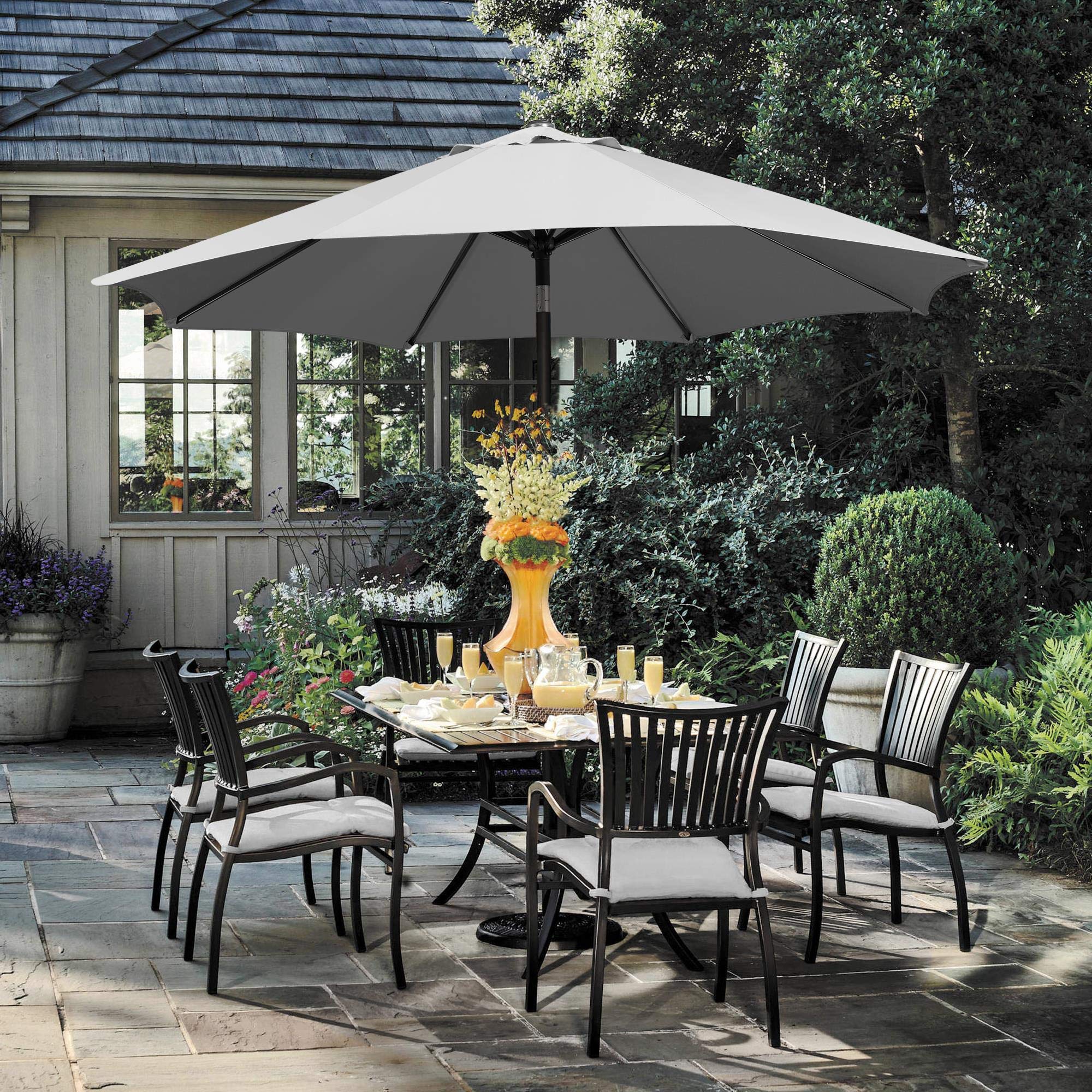 Yaheetech Parasol przeciwsłoneczny, 270 cm, na taras, ogrodowy, składany, z korbą, ochrona przed słońcem, UPF 50+, szary