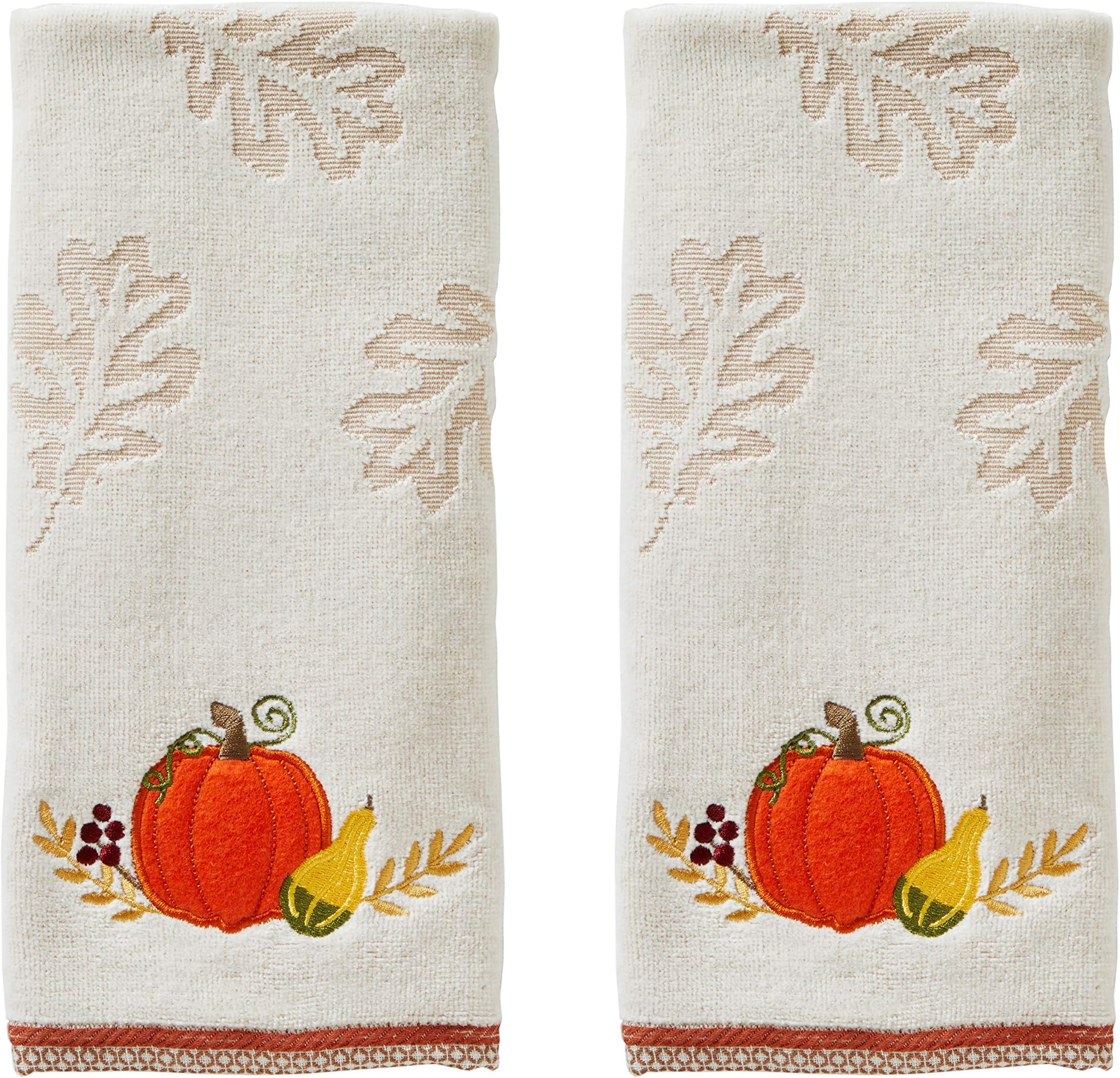 Amazon.com: Set of 2 Plaid Pumpkin Bathroom Hand Towels with Autumn ...