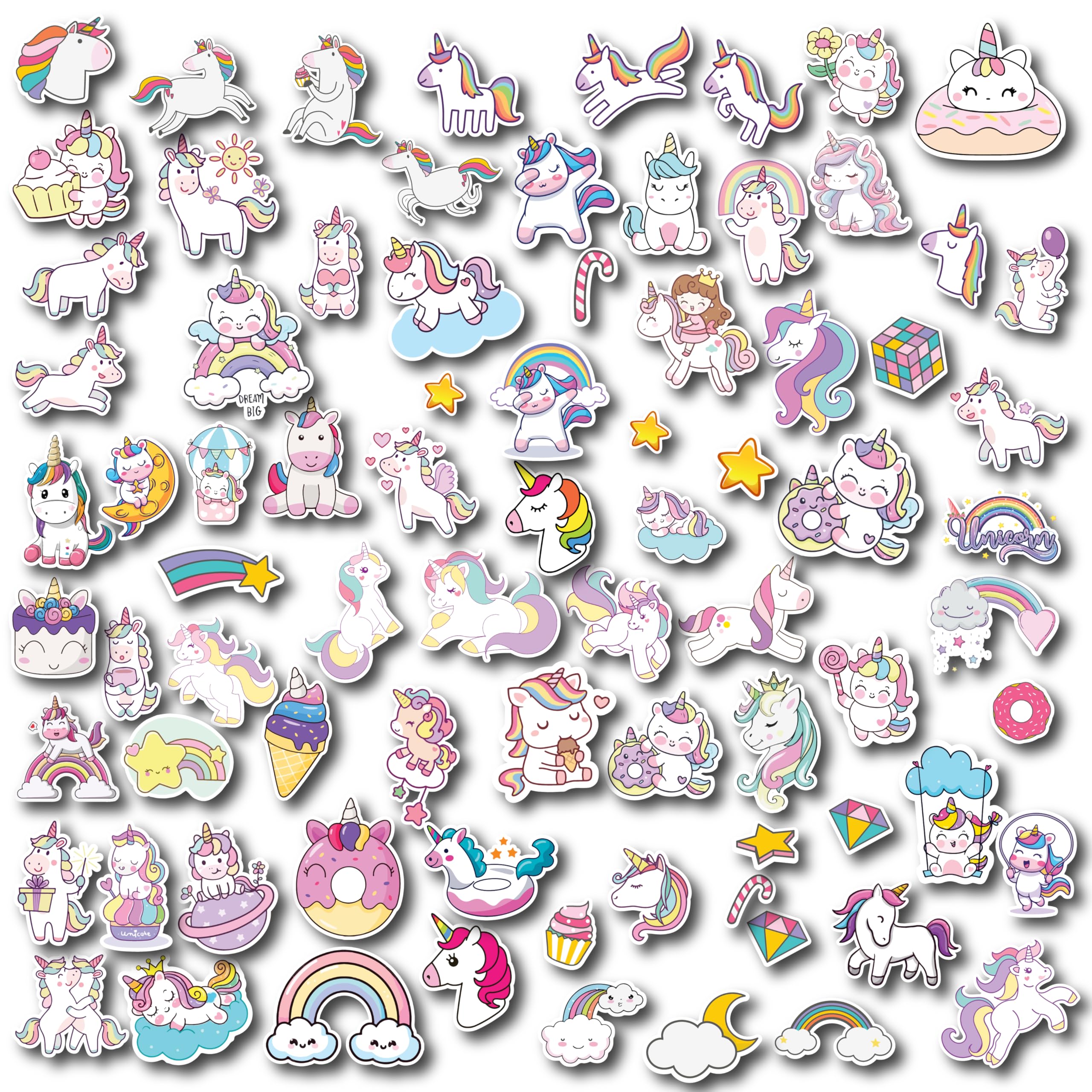 D2C Unicorn Sticker Pack of 81 Glitter Finish Stickers, Pastel Unicorns and Rainbows for Kids, Teens, Scrapbooks, Water Bottles, Laptops, DIY Crafts-image-41