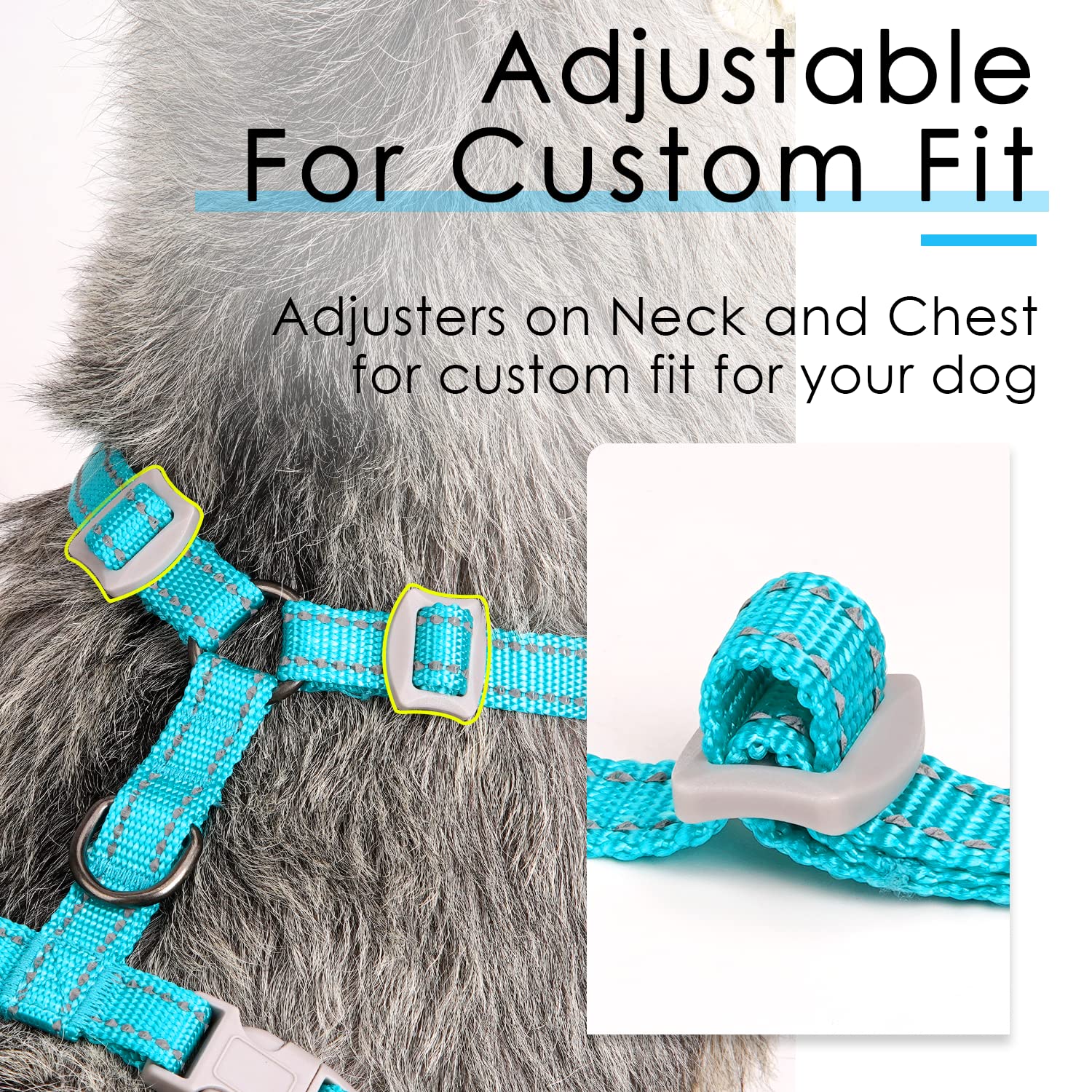 ThinkPet Reflective Breathable Soft Air Mesh No Pull Puppy Choke Free Over Head Vest Ventilation Harness Leash Set for Puppy Small Medium Dogs Light Blue L — view 5