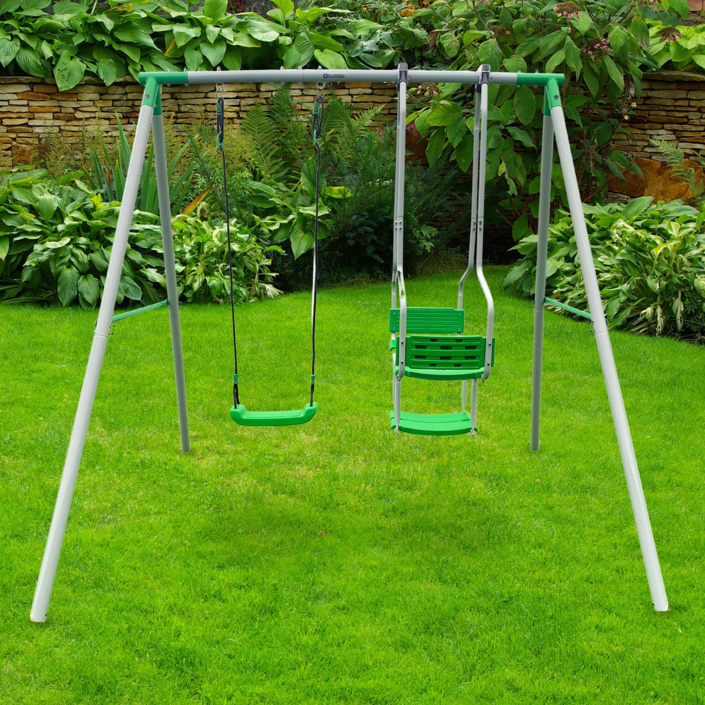 HyperMotion Altalena da Giardino per Bambini a 3 Posti, Set di Altalene per Parco Giochi, Telaio in Acciaio Resistente, Corda Regolabile in Lunghezza