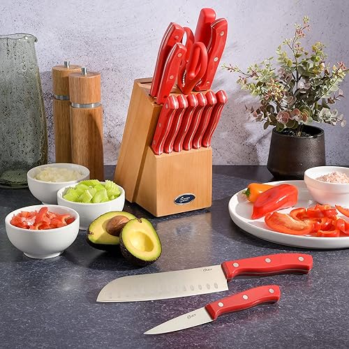 Miniatura 6 de Oster Scottsdale - Juego de cuchillos de cocina de acero inoxidable (14 piezas), color rojo