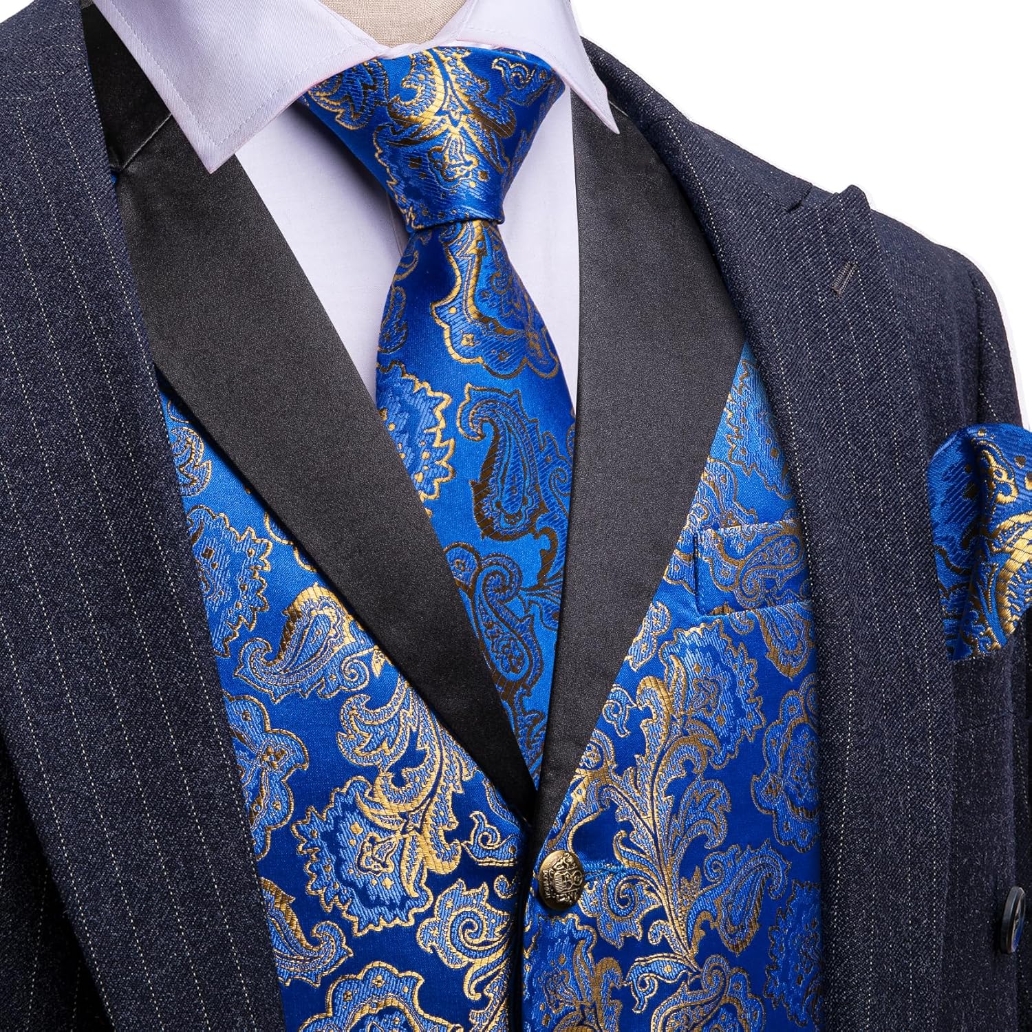 Barry. Wang Mens Silk Notch Lapel Waistcoat Vest Suit Paisley Jacquard 7PCS Vest and Necktie Set Formal Dress Party Prom