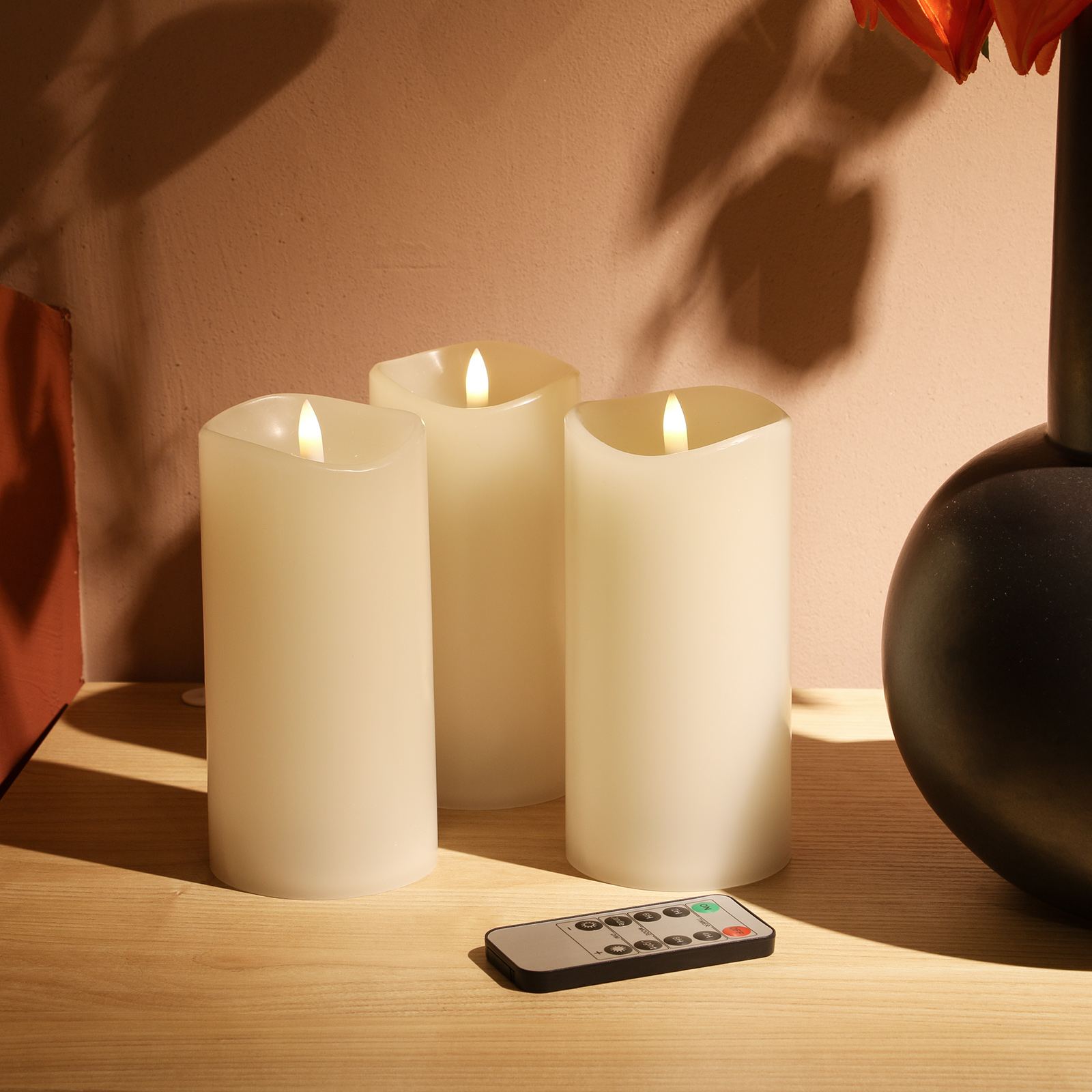 Image of 3 x 6 Inch Flameless Candles with Remote Set of 6 for Wedding Decor | 3 Inch Diameter, 6 Inch Height, Ivory Real Wax, Warm Flicker, Remote Timer, 2 AA Each