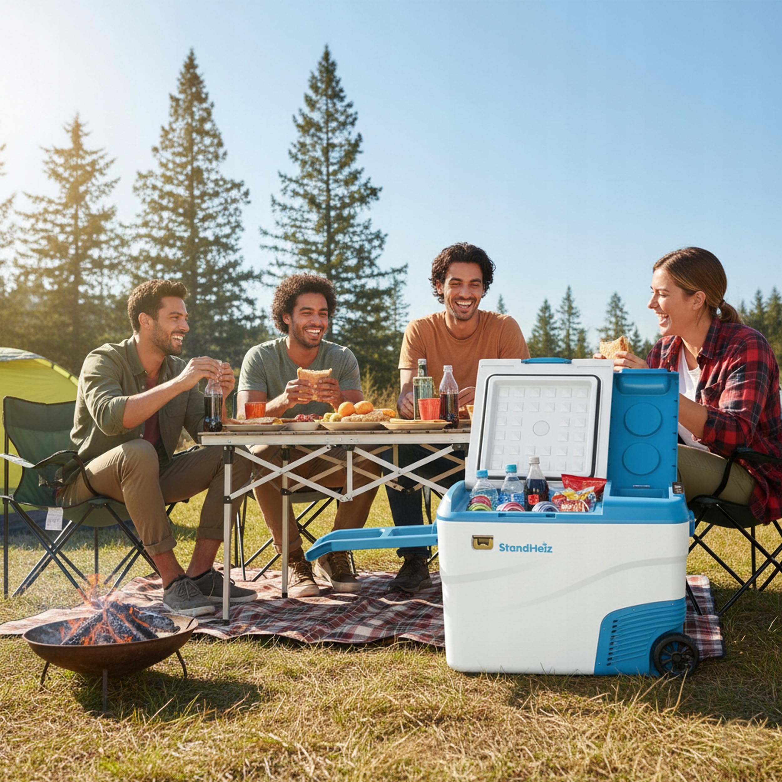 Kompressor Kühlbox 35L Camping Kompressor Kühlschrank 12V zwei Kammern Ideale Lösung für Wohnwagen und Personenkraftwagen, Wohnmobile, PKW LKW mit Gefrierschrank bis -20°C, angetrieben 12V, 24V, 230V