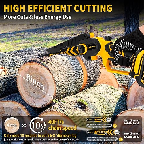 Miniatura 3 de JEXUGK Mini motosierra sin escobillas, sierra de cadena inalámbrica de mano de 8" y 6" con 2 baterías de 4.0Ah, pequeña sierra eléctrica portátil