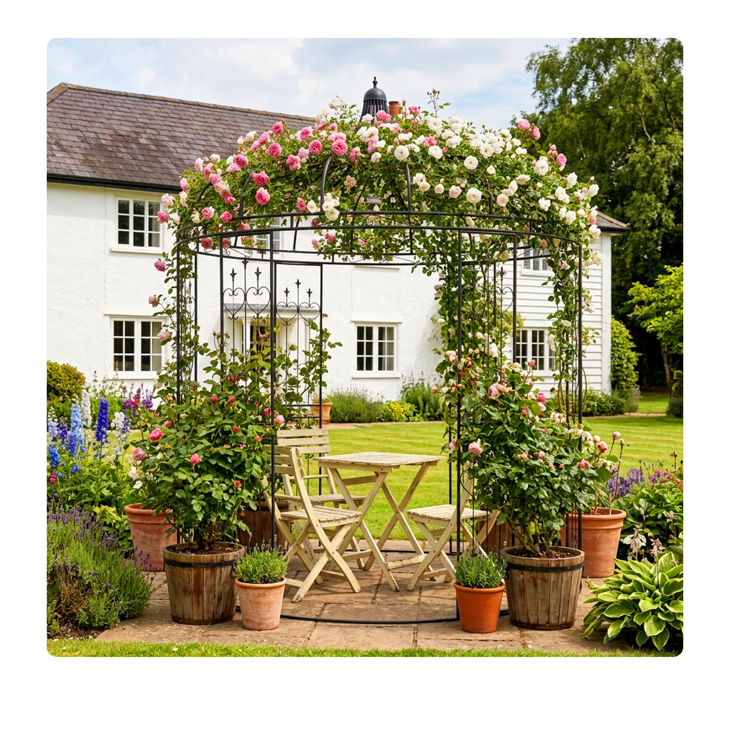 Relaxdays Pavillon à Roses en métal, 271 x 232 cm, Noir, Arceau de Jardin Vintage pour Plantes grimpantes