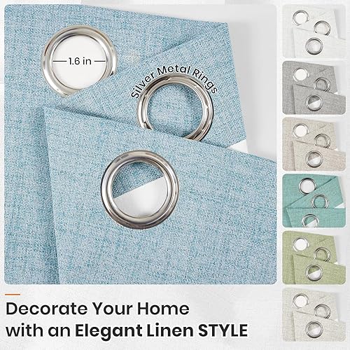 Miniatura 4 de Melodieux Cortinas opacas de lino azul cielo de 96 pulgadas de largo, cortinas con aislamiento térmico con ojales para dormitorio, sala de estar,