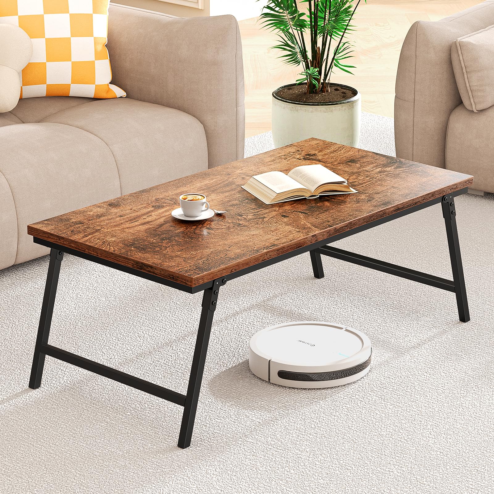 Tavolino Da Caffè Pieghevole In Legno – Stile Mid-Century, Salvaspazio, Gambe In Metallo, 80x40x47 Cm
