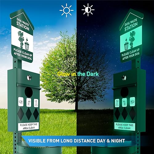 Miniatura 5 de Estación de residuos para perros para exteriores, diseño con 4 bolsas y 800 bolsas de excremento de perro, 50 forros para latas de residuos, 3