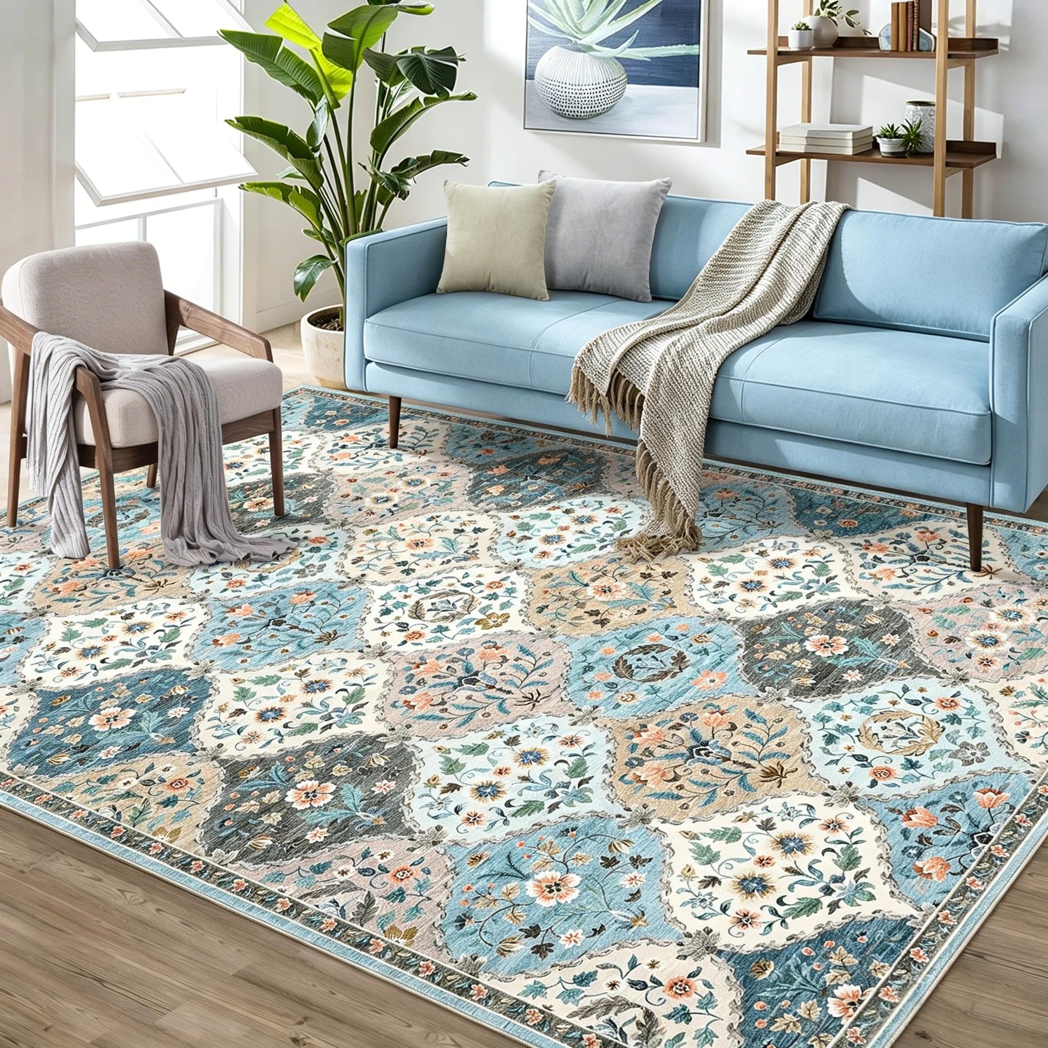 LuxFocus Small Rug for Bedroom 80x150 cm Vintage Non Slip Blue Camel โ image 1
