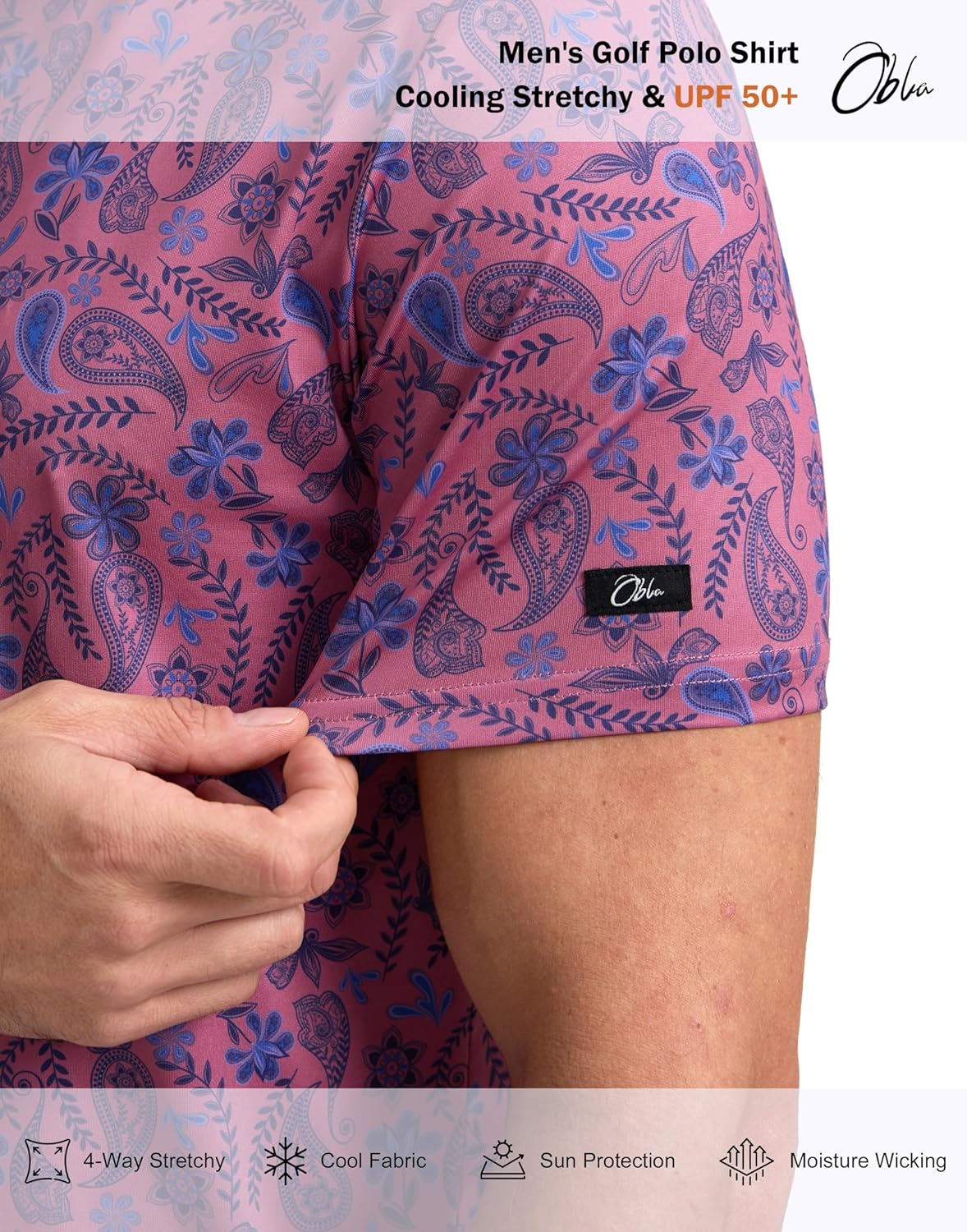 Obla Mens Golf Polo Shirts Short Sleeve Dry Fit Performance Moisture Wicking Casual Print Collared Golf Shirts for Men - Image 6