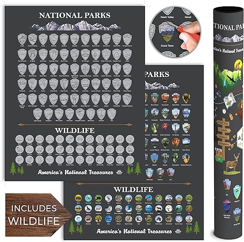 Miniatura 3 de National Parks - Mapa para raspar  Edición de vida silvestre (16 x 20 pulgadas, carbónplata)  Los 63 parques de Estados Unidos con animales