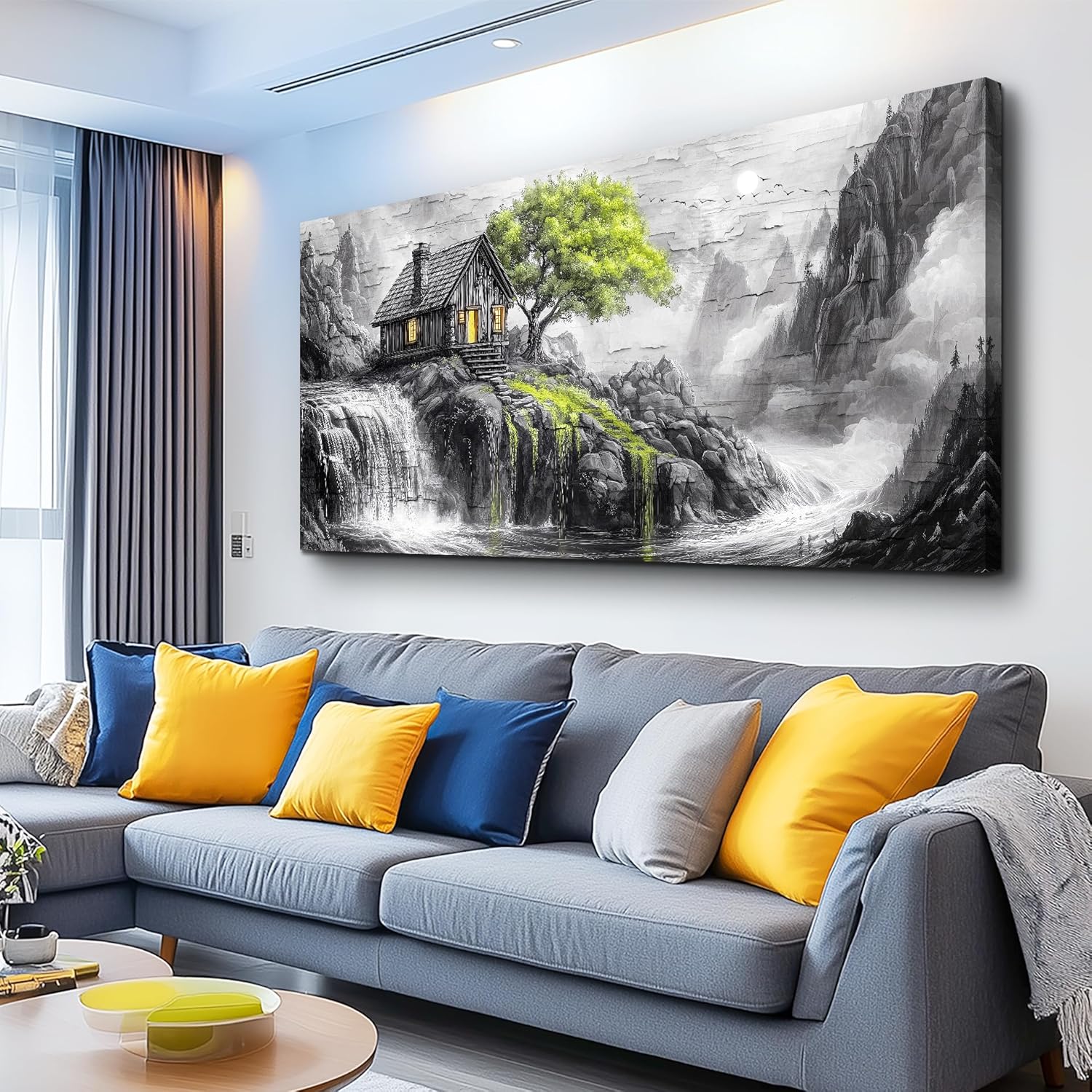 ERQINHUA Black And White Wall Painting Canvas Wall Art For Living Room Wall Decor For Bedroom Office Decoration Green Tree Landscape Pictures Artwork Modern Inspiration Posters Home Decor 20"X40"