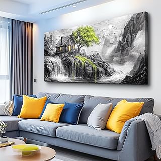 ERQINHUA Large Canvas Wall Art For Living Room Large Wall Decor For Bedroom Office Black And White Wall Painting Decor Green Tree Landscape Picture Artwork Modern Home Decor Ready To Hang 30"X60"