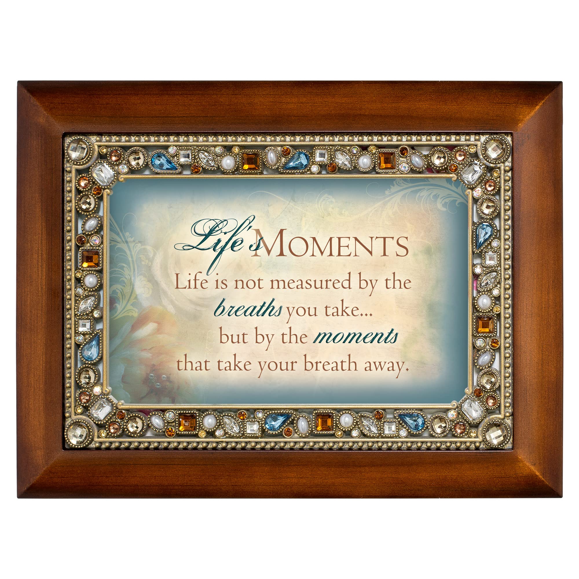 Life 's Greatest Moments Walnussholz Finish Edelsteinbesetztes Deckel Jewelry Musik Box spielt What A Wonderful World