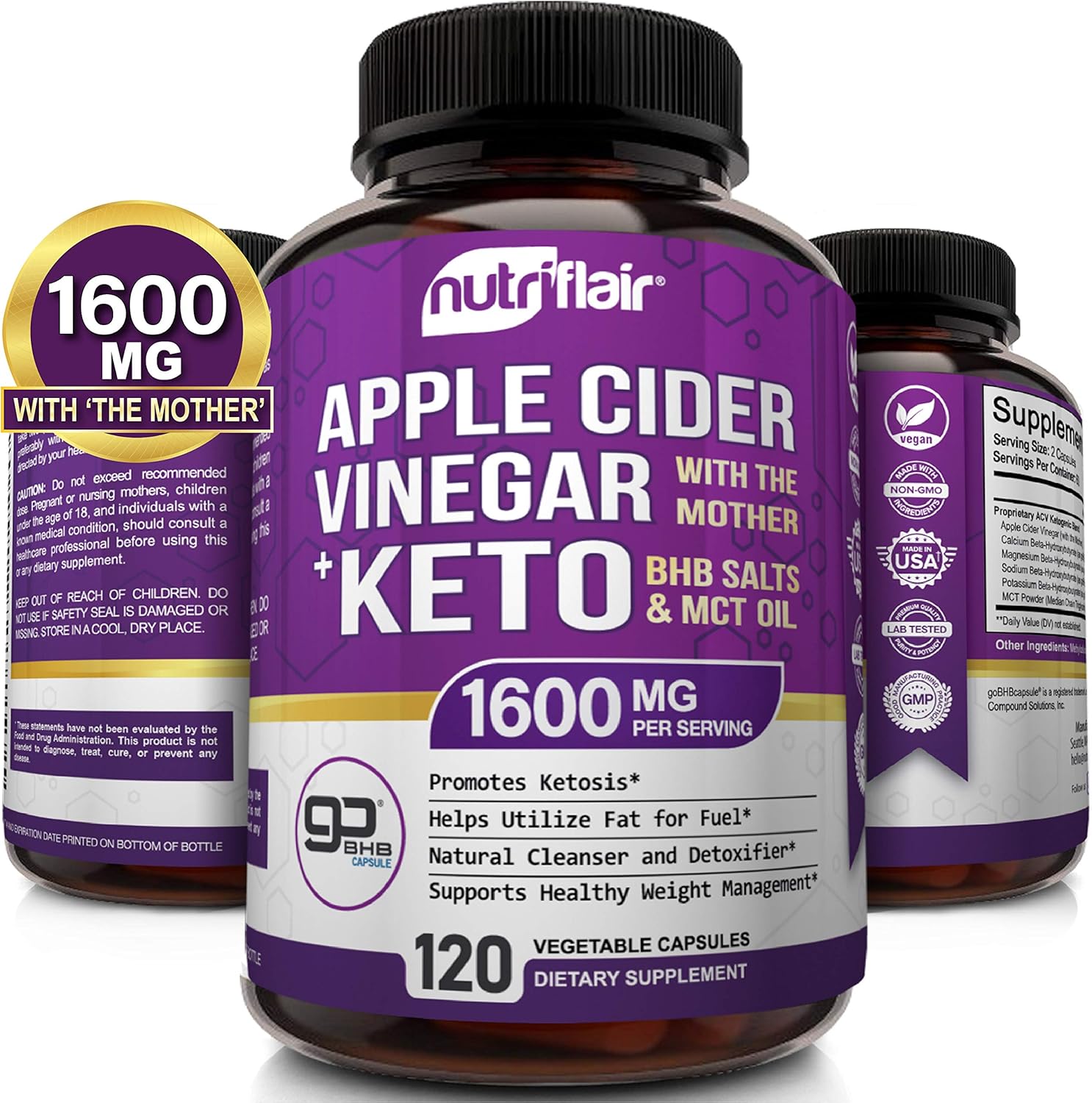 1600MG Apple Cider Vinegar Capsules with Mother + Keto Diet Pills BHB