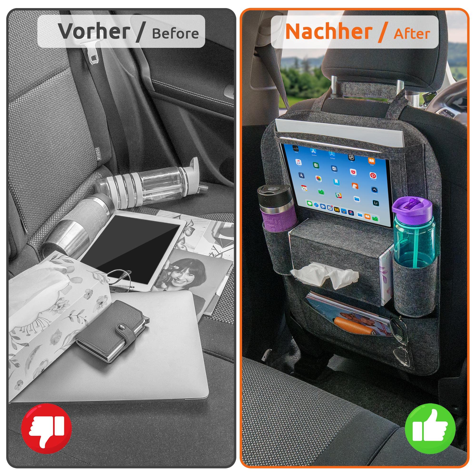 2 Protège-sièges Voiture Enfant En Feutre - Organisateur Avec 7 Poches Et Support Tablette - Anti-salissures
