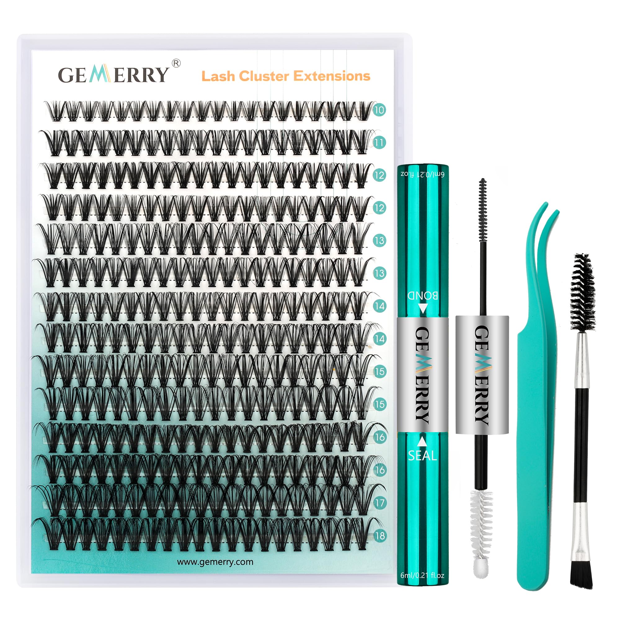 GEMERRY Lash Extension Kit DIY 280pcs Lash Clusters Kit Eyelash Extension Kit D Curl Individual Lashes Kit with Lash Bond and Seal Lash Tweezers for
