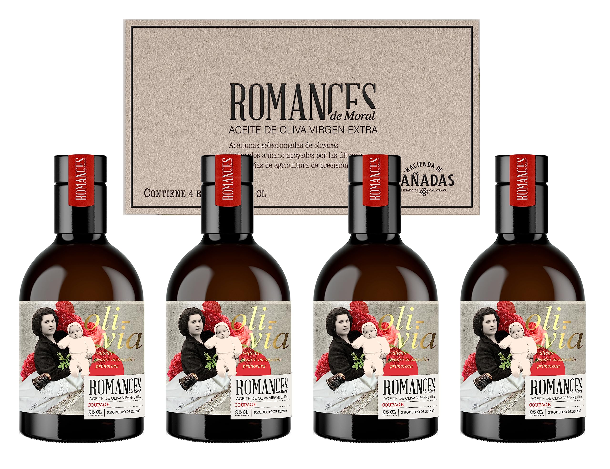 Huile d'Olive Vierge Extra | Romances de Moral | Best Exclusive EVOO from Calatrava, Spain (Coupage, 250ml. x 4 unités)