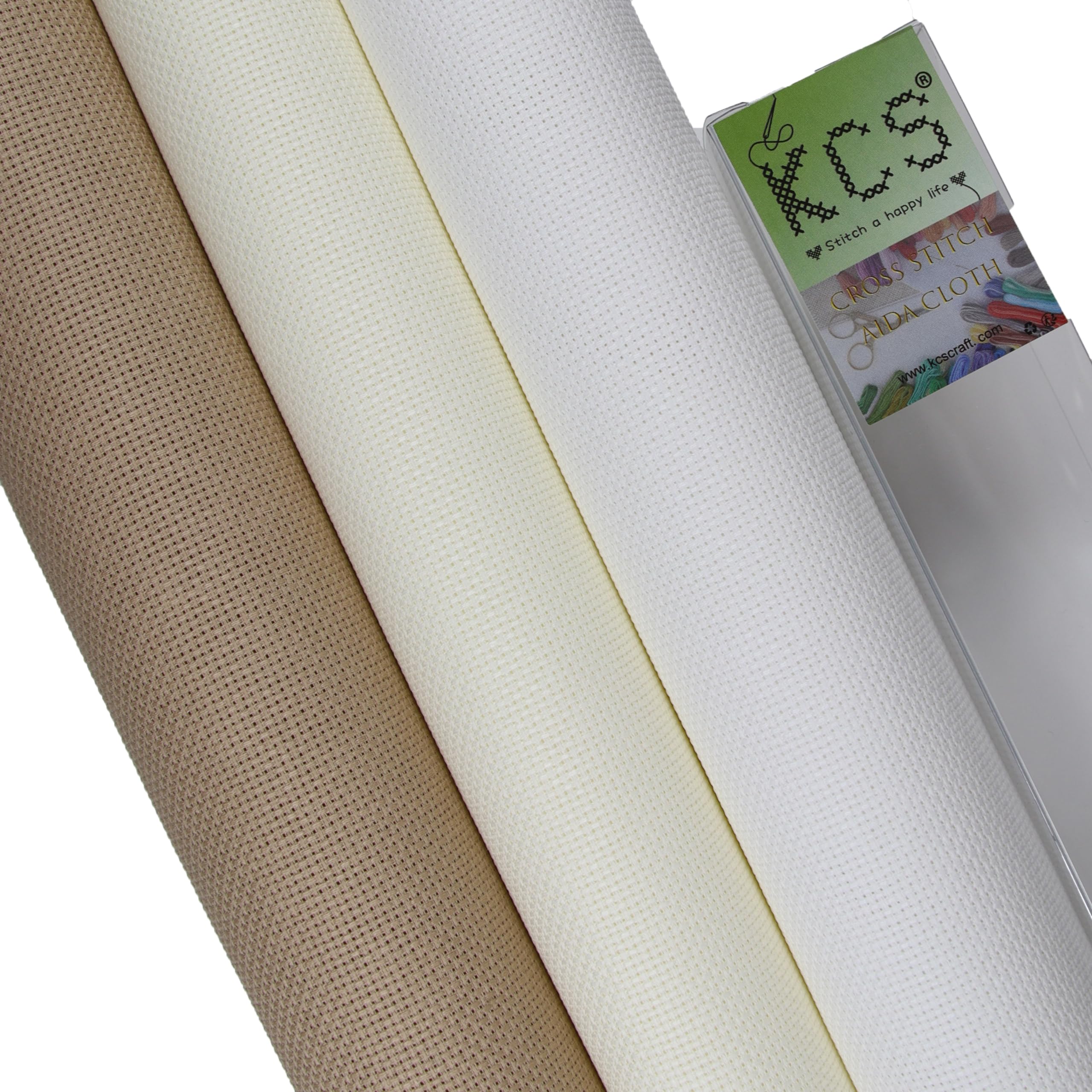 KCS 3 pc of 15" x 18" Counted Cross Stitch Cotton Aida Cloth Needlework Fabric (White+Antique White+Khaki, 16CT)