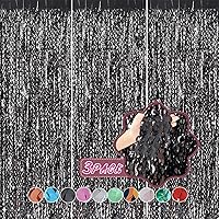 Vista 2 de 3 Pack New Years Decorations Wavy Black Tinsel Foil Fringe Curtains Party Backdrop 3.3 x 6.6 ft Streamer Backdrop Tinsel Curtains for Birthday, Pure