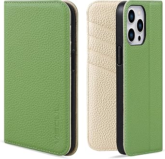 VISOUL Pebbled Genuine Leather Case for iPhone 14 Pro Max Wallet Case with Card Holder Kickstand Magnetic Flip Folio Cover Designed for iPhone 14 Pro Max 6.7"-Green+Milk White