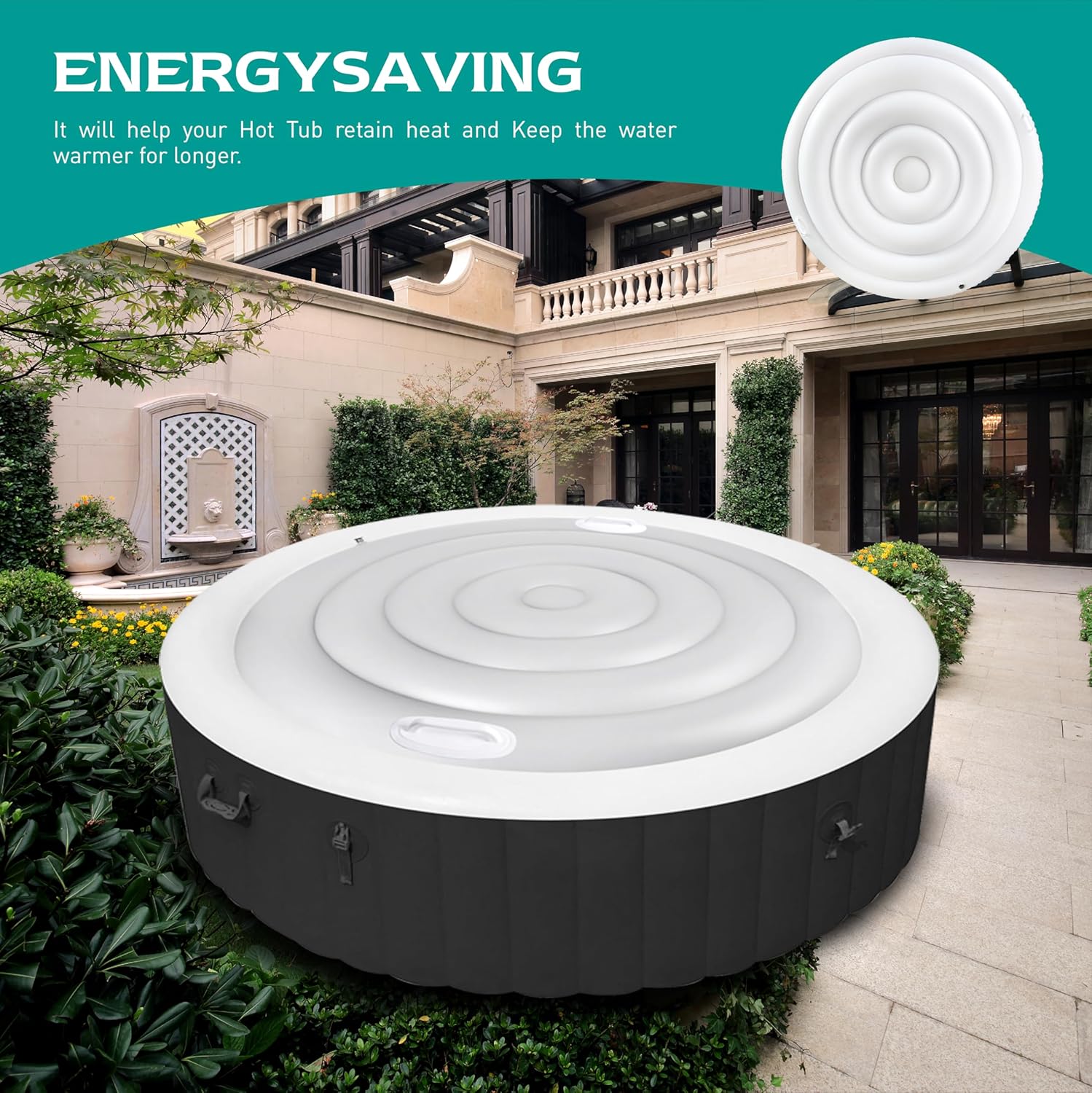 5.4 Ft Inflatable Hot Tub Cover with Handle, Insulated Hot Tub Lid for Outdoor Inflatable Round Hot Tub, Portable Hot Tub Cover Protector Save Energy Protecting Tubs from Wind Rain Debris and Dust