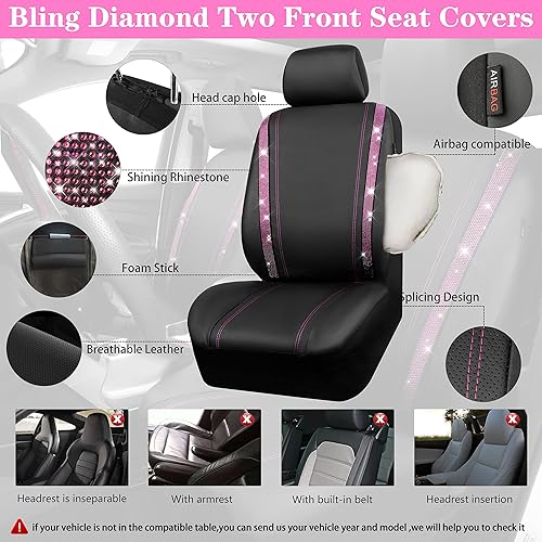 Miniatura 5 de CAR PASS - Funda de asiento de cuero con diamantes, para 2 asientos delanteros interiores, impermeable, universal, para autos, camiones y SUV, para
