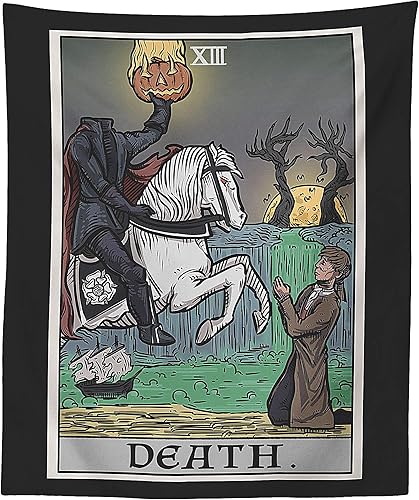 Tapiz de cartas del tarot de la muerte, jinete sin cabeza, La leyenda del somnoliento hueco, gótico, Halloween, decoración para colgar en la pared