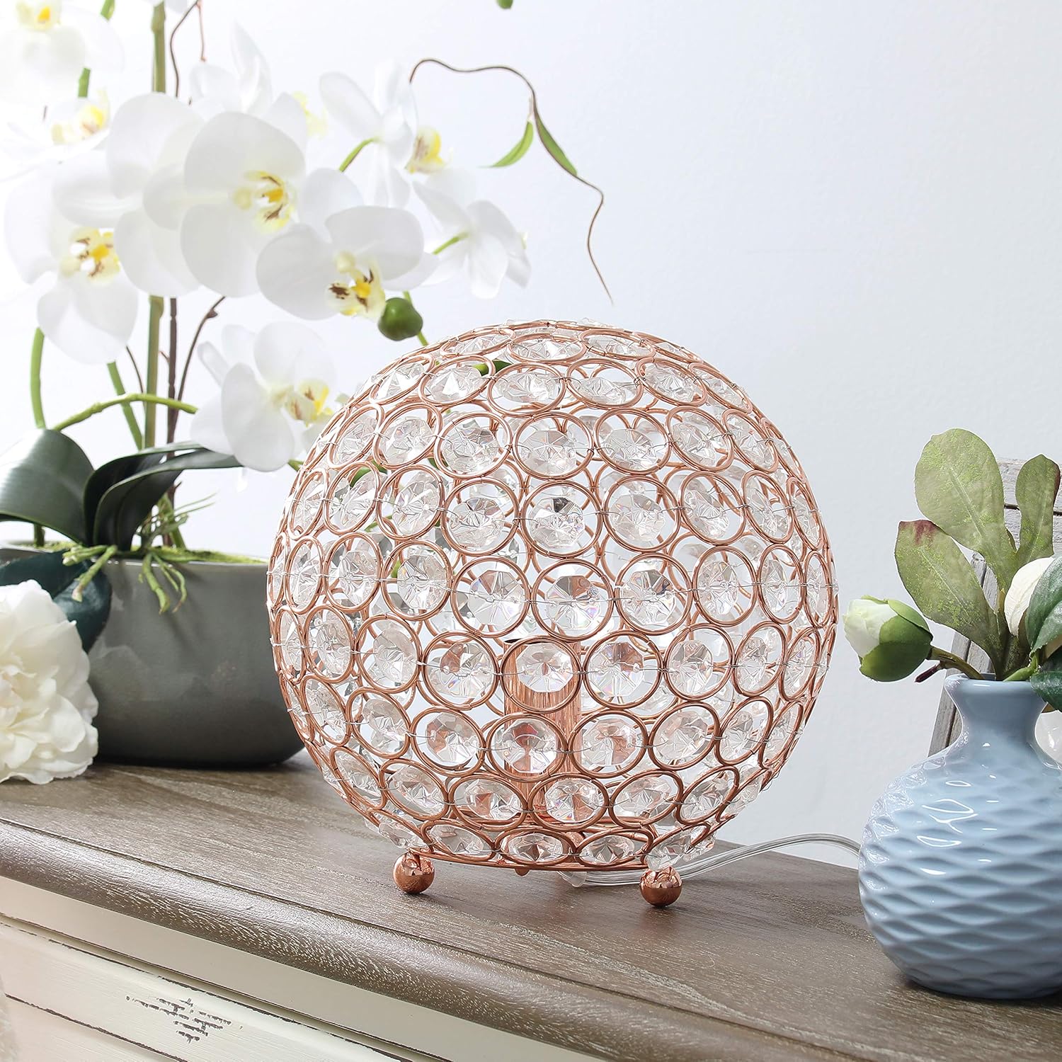 Best Deal Cheap 🛒 Elegant Designs LT1026-RGD Elipse 8 Inch Crystal Ball Sequin Table Lamp, Rose Gold