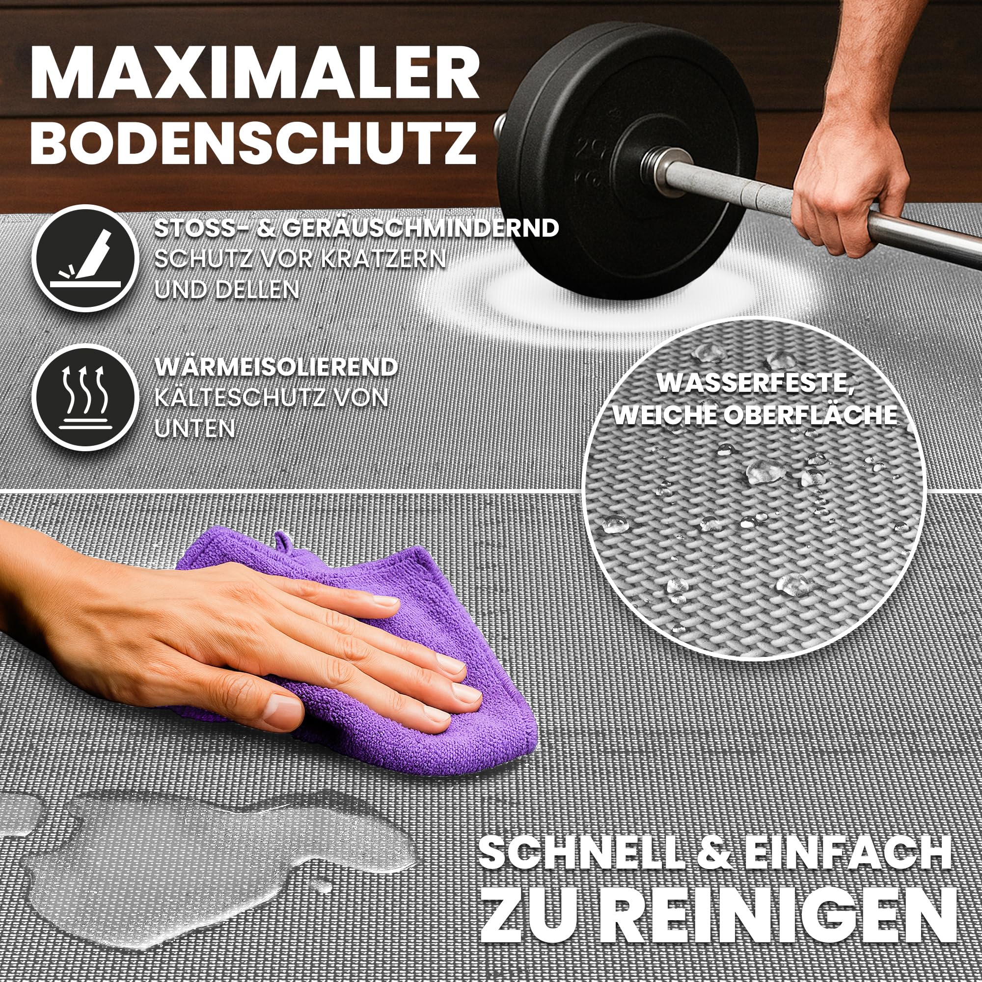 Schutzmatten Bodenschutzmatte Set Sportmatte Gymnastikmatte Puzzlematte: Puzzle Sportgeräte Matte Fitnessmatte Turnmatte Unterlegmatte Bodenmatte Sport Mat Trainingsmatte Gummimatte Yogamatte - Grey