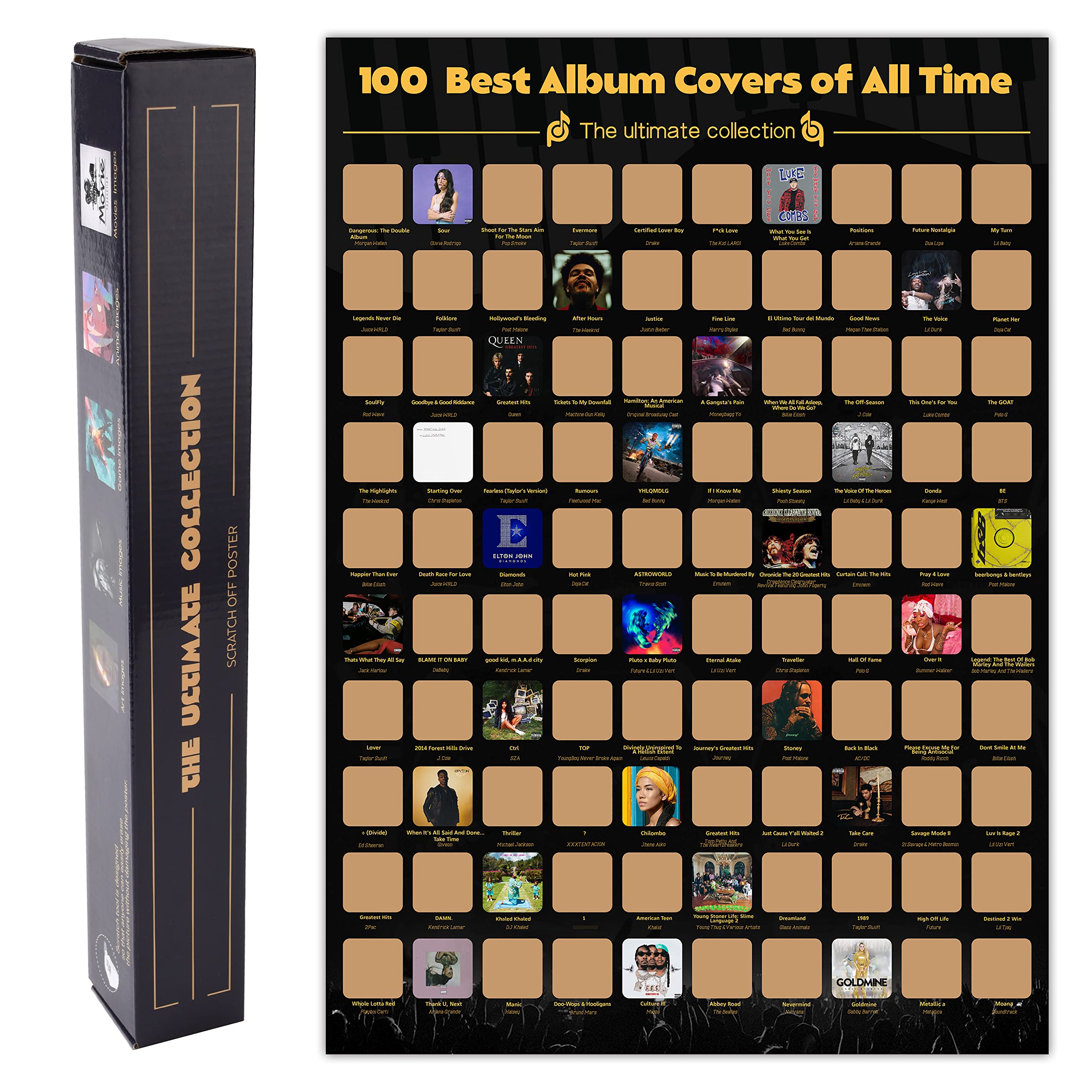 GTOTd Top 100 Album Cover Scratch Off Poster(16.5" x 23.4").Gifts Aesthetic Scratch Off Decor Art Music Posters Unframed HD Print for Living Room Bedroom Club Wall Art Decoration Teenager