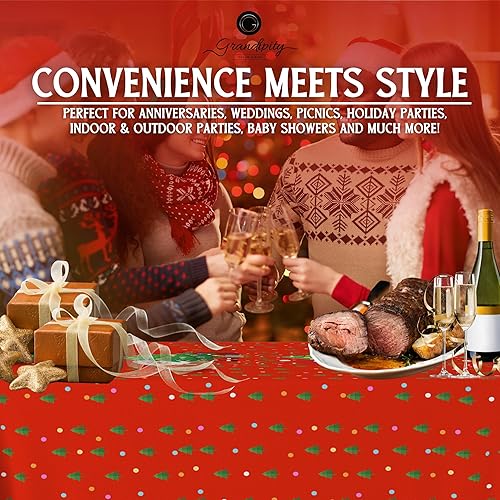 Miniatura 6 de Grandipity Paquete de 6 manteles de plástico desechables de calidad prémium con Papá Noel, 54 x 108 pulgadas, manteles rectangulares para mesa