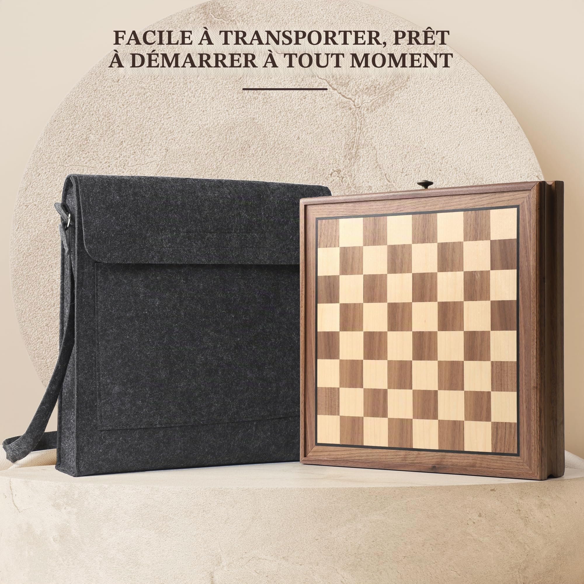 Jeu d'échecs et de dames magnétiques en bois de noyer avec tiroir, 2 en 1, grandes figurines en bois, échec de voyage pliable, pour adolescents à partir de 14 ans et adultes