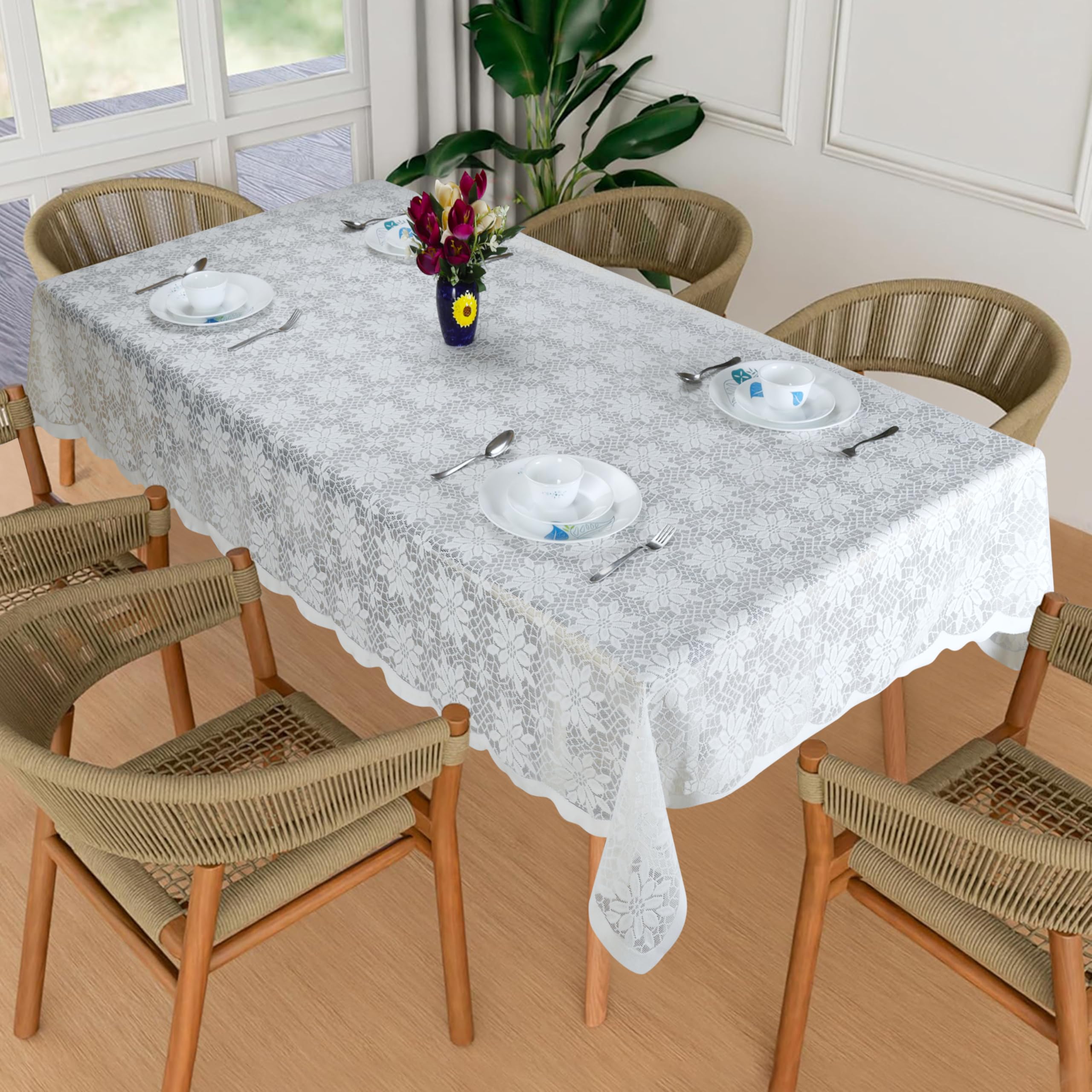 Homerz Premium 6-8 Seater Table Cloth, Soft Cotton Knitting Fabric (Jasmine Cream, 60x90 inch- 6-8 Seater)
